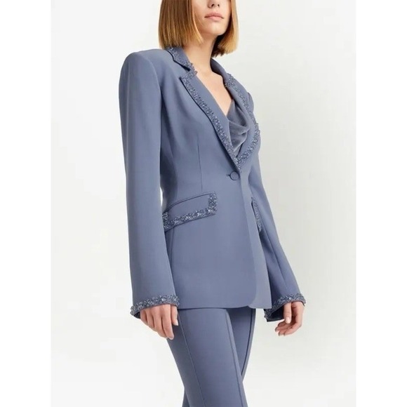 Cinq a Sept Kayden Beaded Blazer NEW Jacket Women's Size 0 $697 Blue Slate NWT - Picture 2 of 11